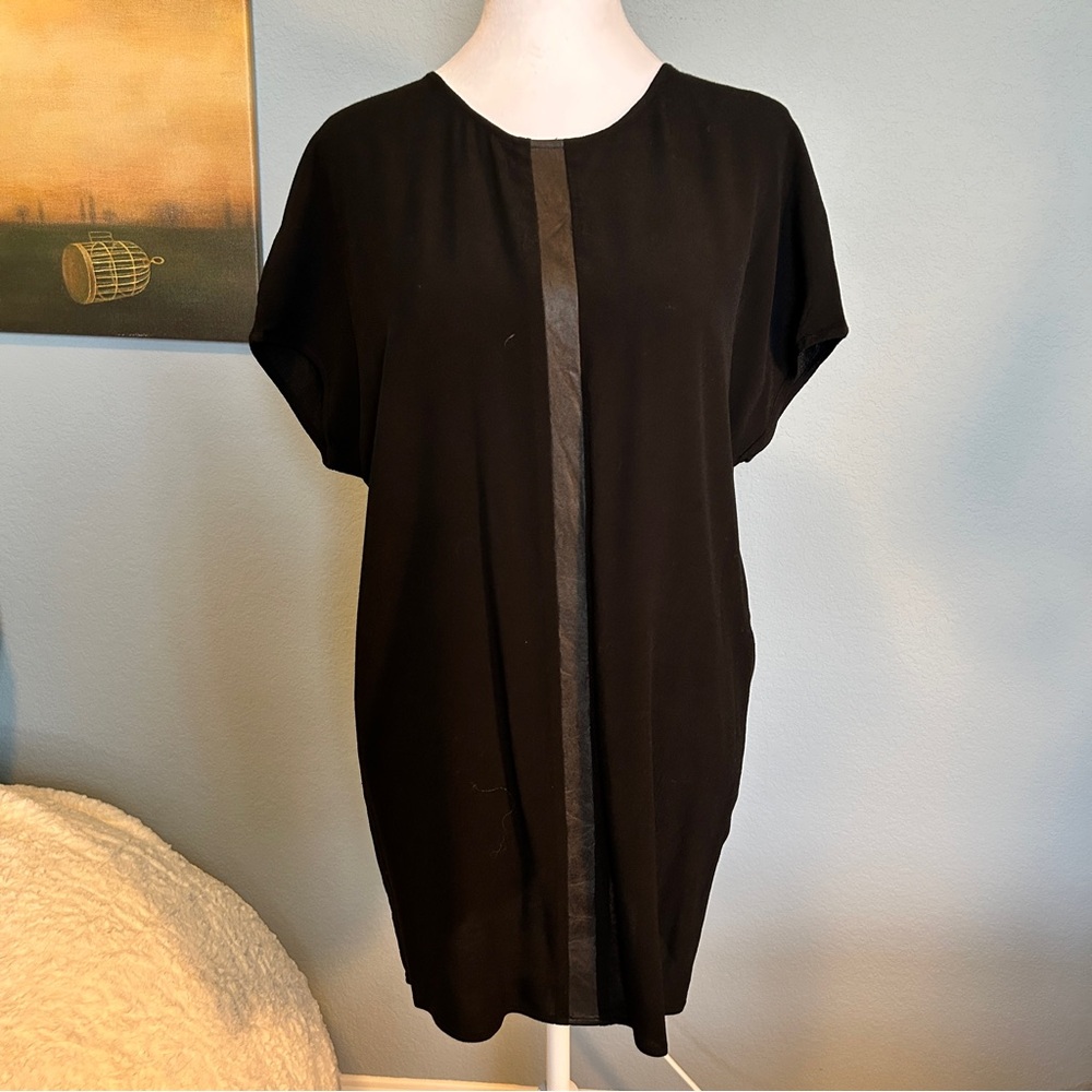 MADEWELL Black Leather Edge Easy Cocoon Dress - size XXS